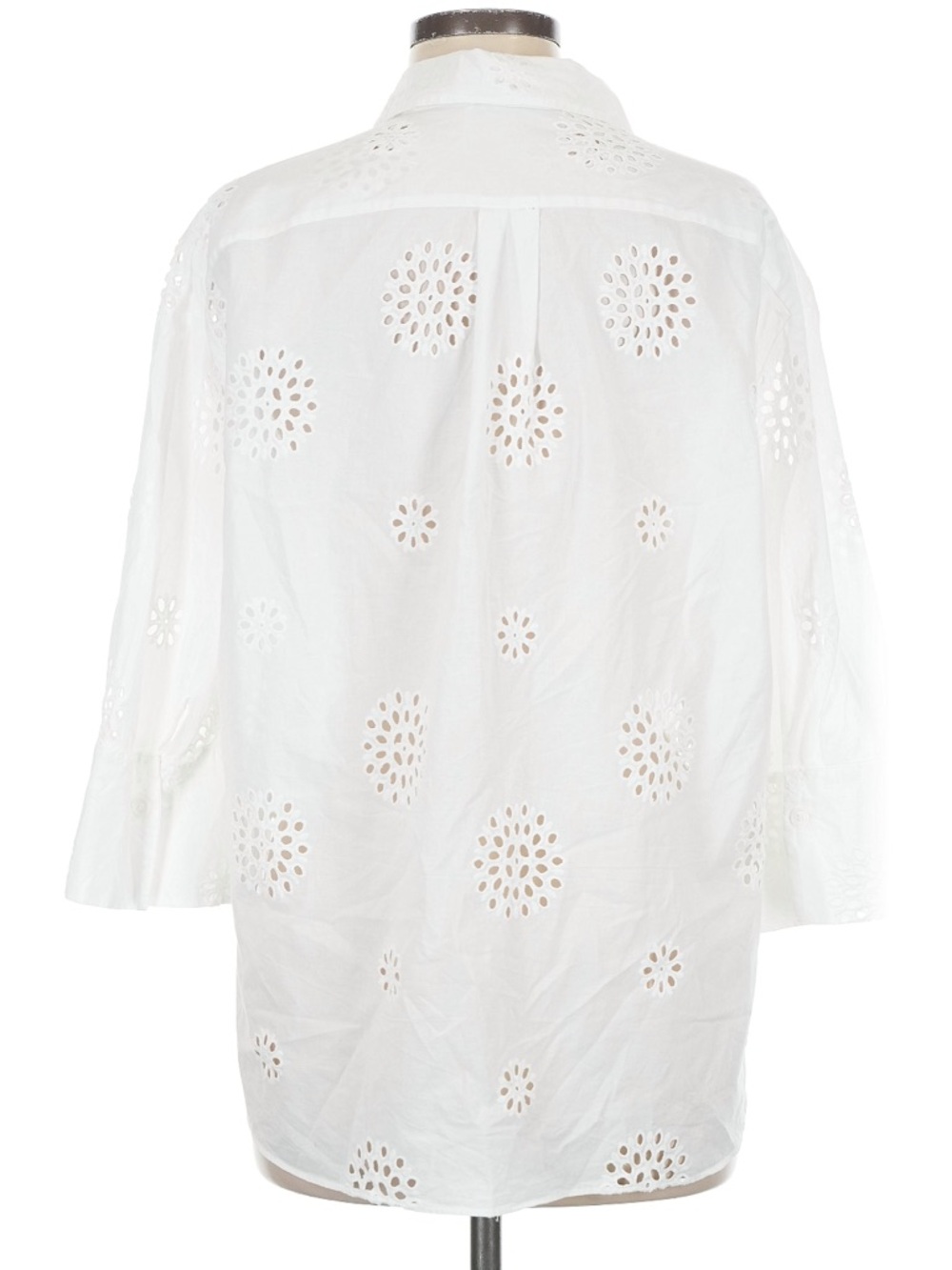 Women’s White Eyelet Cut Out Button-Up Collared Shirt Top Side Medium - Picture 4 of 11
